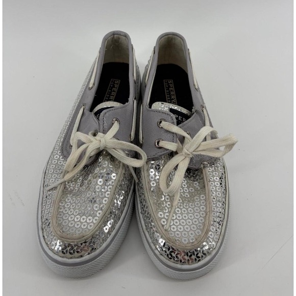 Sperry Shoes - Sperry Top Sider Silver Leather Sequin Slip-On, Women's Size 6.5